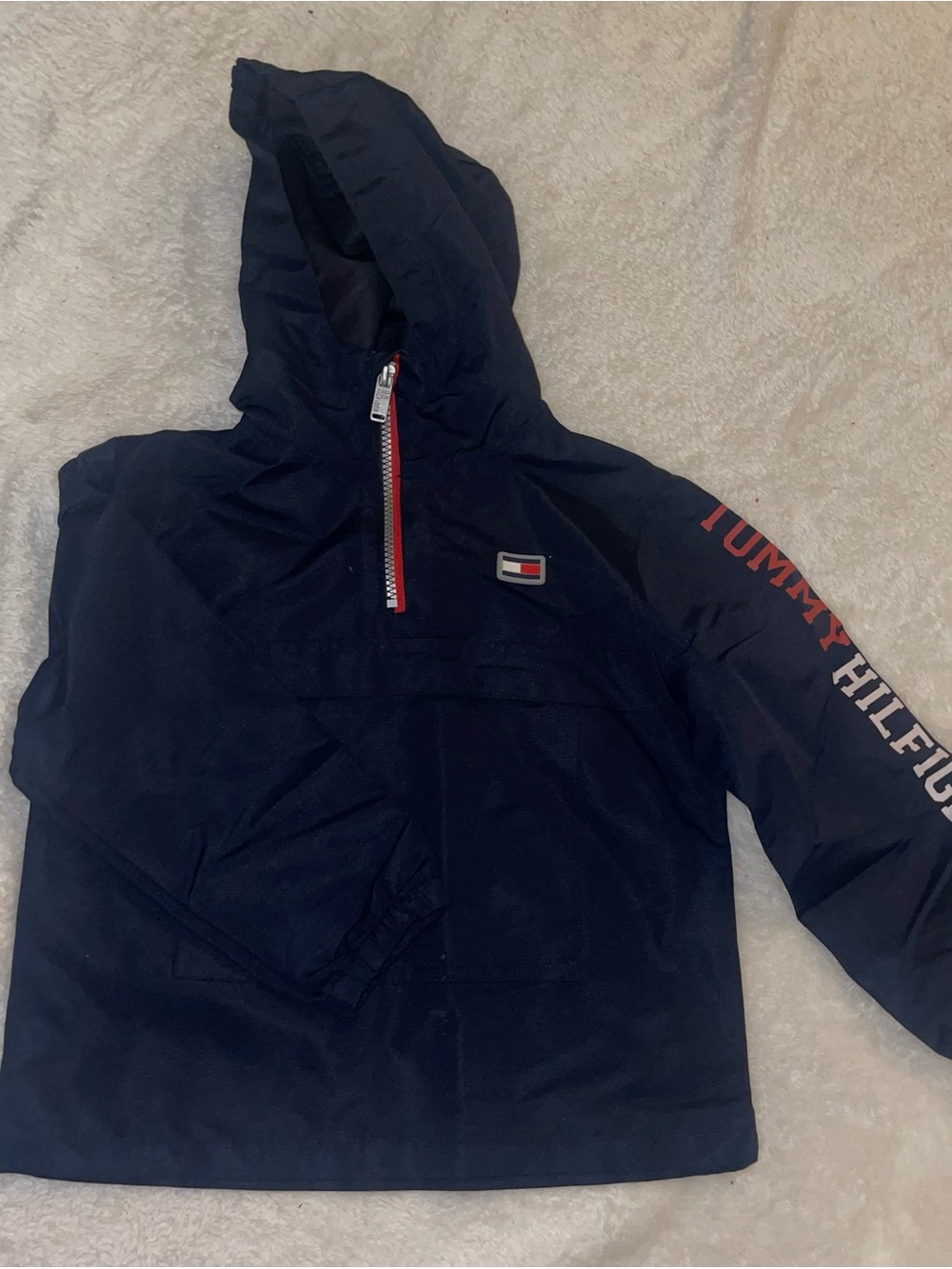 Tommy Hilfiger Kids Navy Hooded Rain Anorak with Red Accents